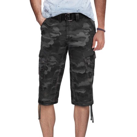 X Ray Mens Belted Capri Cargo Shorts Black Camo 34