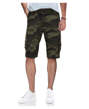 X-Ray Men's Belted Double Pocket 12.5" Cargo Shorts Camo Green 36