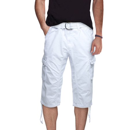X RAY Men's Belted 18" Long Cargo Shorts with Draw Cord White 34