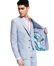 Bar Iii Mens Slim fit Suit Jacket Blazer 40 R Light Blue Solid Linen
