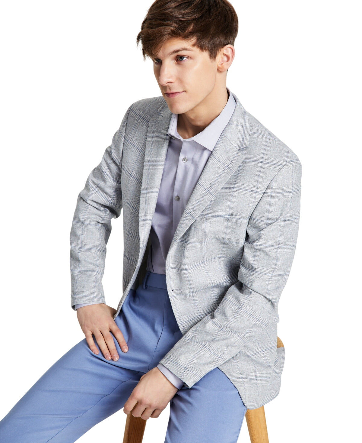 Tommy Hilfiger Mens Modern fit Sport Coat Blazer 36 S Light Grey Plaid Stretch