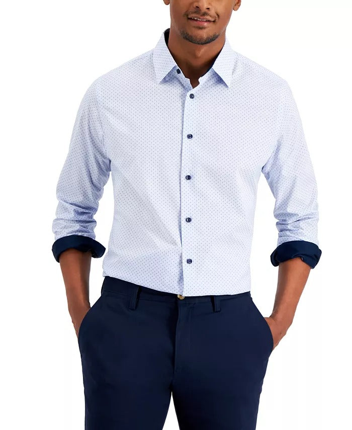 CLUB ROOM Men's Dot Stripe Dress Shirt XL Blue