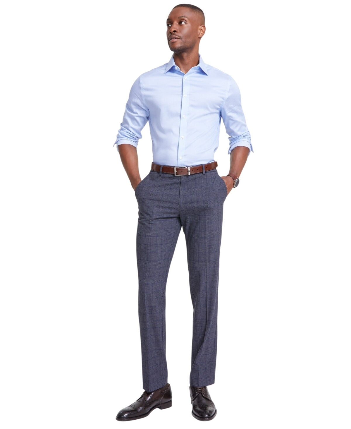 Tommy Hilfiger Mens Modern fit Dress Pants 38 / 30 Grey Blue Plaid Stretch