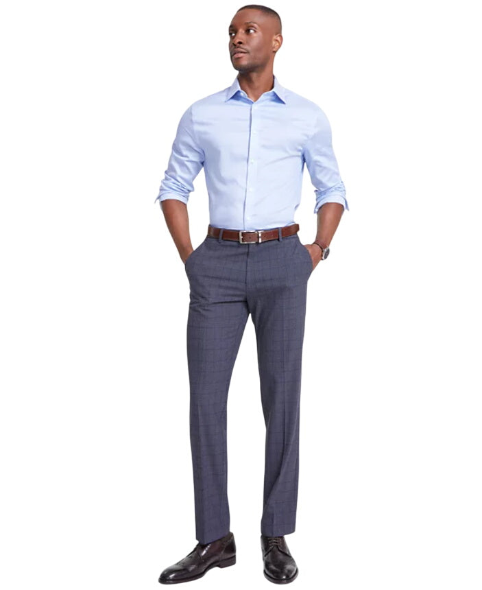 Tommy Hilfiger Mens Modern fit Dress Pants 30 / 30 Grey Blue Plaid Stretch