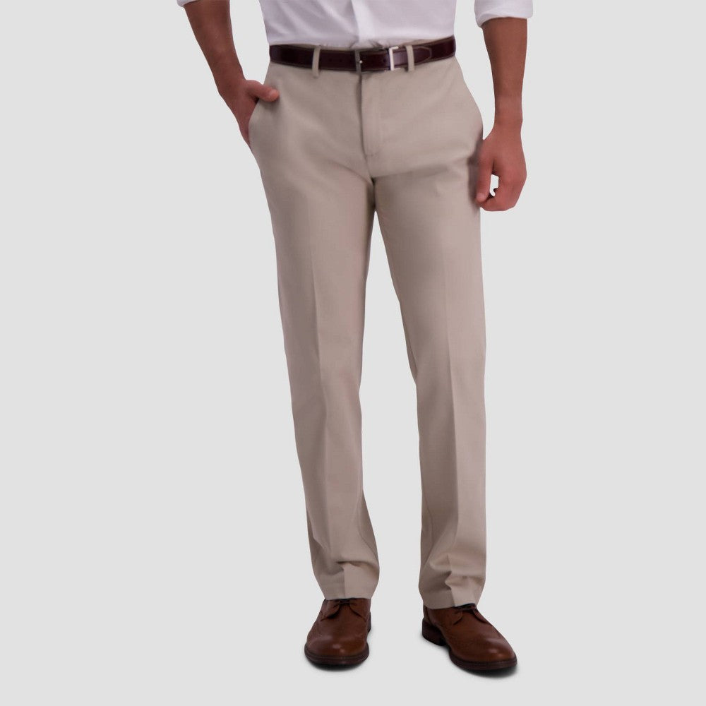 Haggar Mens Straight fit Cotton Dress Pants 32 / 29 Beige Solid