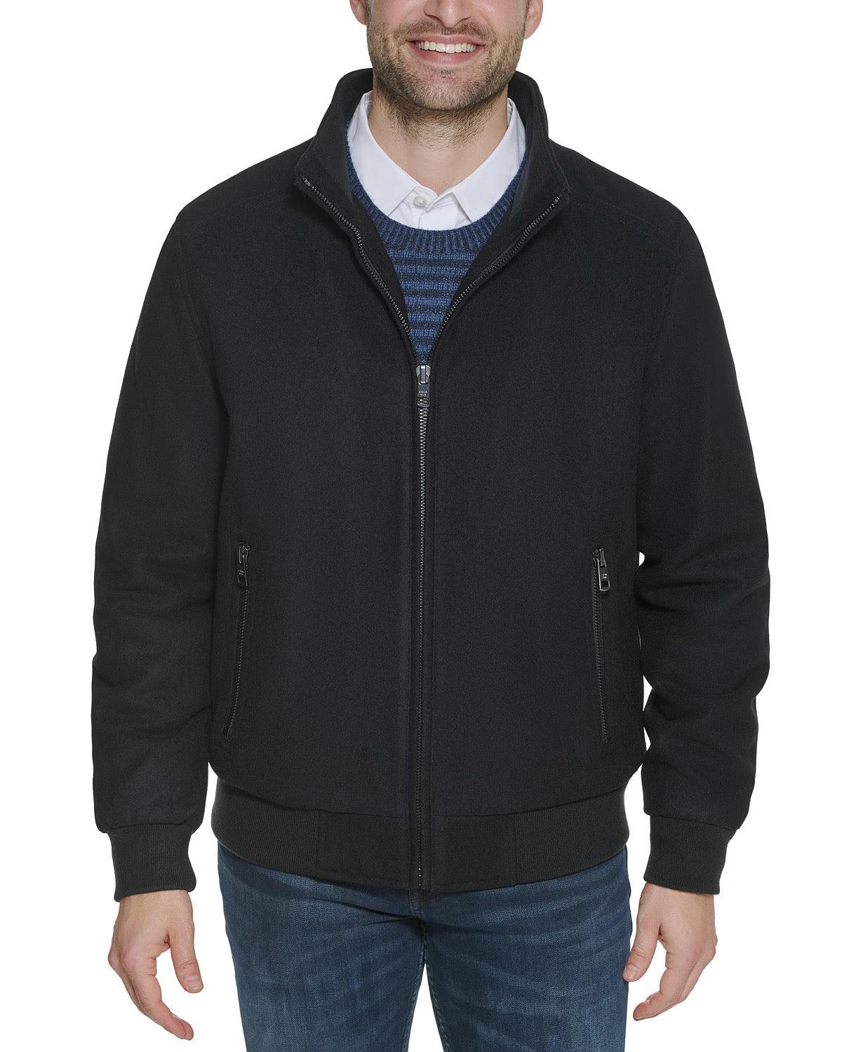 Calvin Klein Men's Wool Bomber Jacket With Knit Trim Black Large