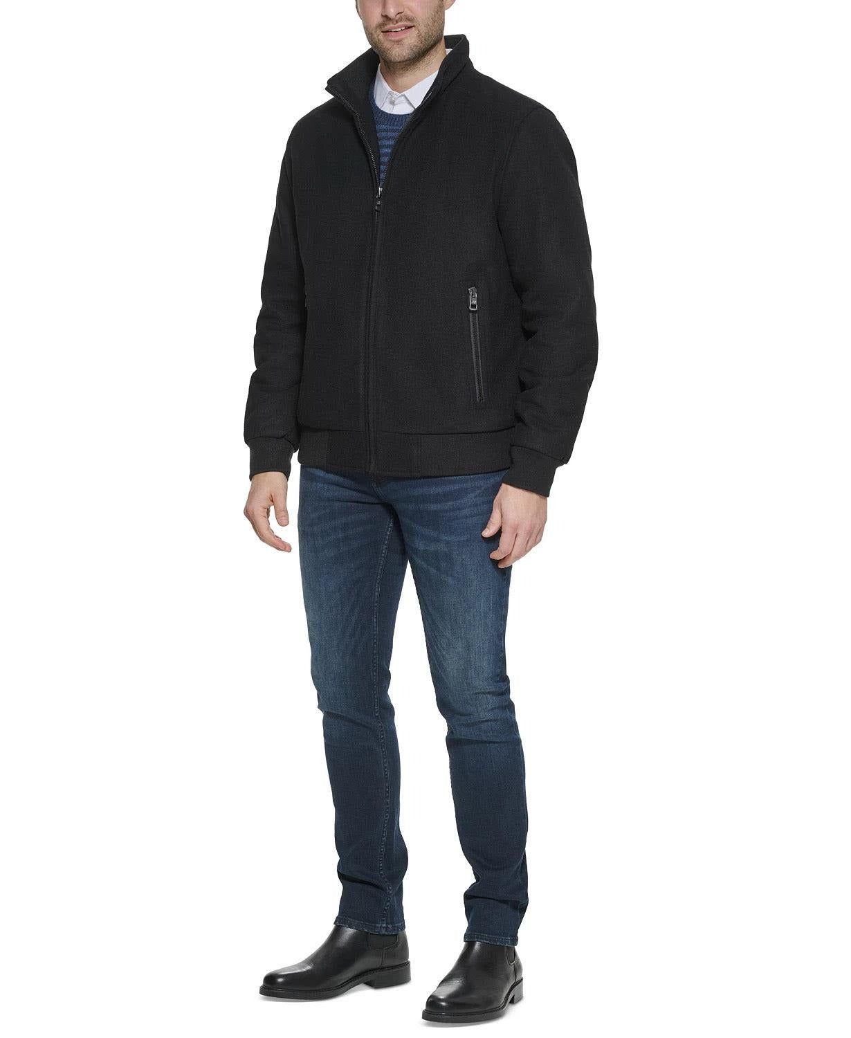 Calvin Klein Men's Wool Bomber Jacket Coat Knit Trim Black Small