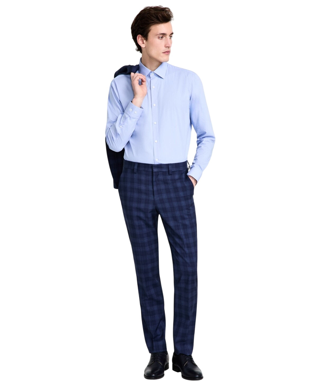 Hugo Boss Mens Modern fit Dress Pants 36 / 32 Navy Blue Plaid Stretch