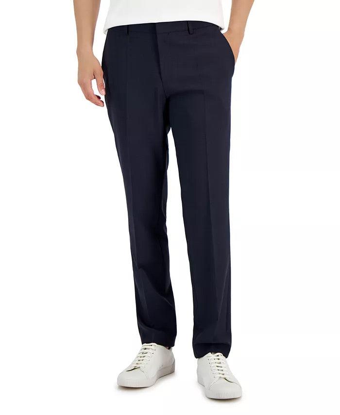 Hugo Boss Men's Slim-Fit Super Flex Stretch Micro-Check Dress Pants 38 x 32 Navy