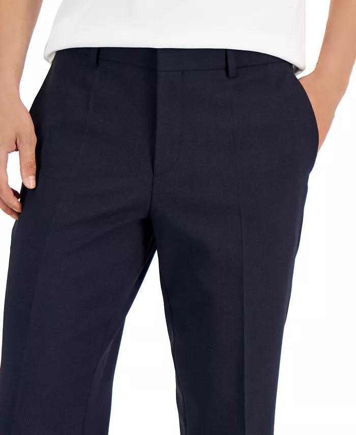 Hugo Boss Men's Slim-Fit Super Flex Stretch Micro-Check Dress Pants 38 x 32 Navy
