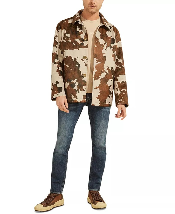 GUESS Men's Camo Printed Jacket Coat Medium Brown