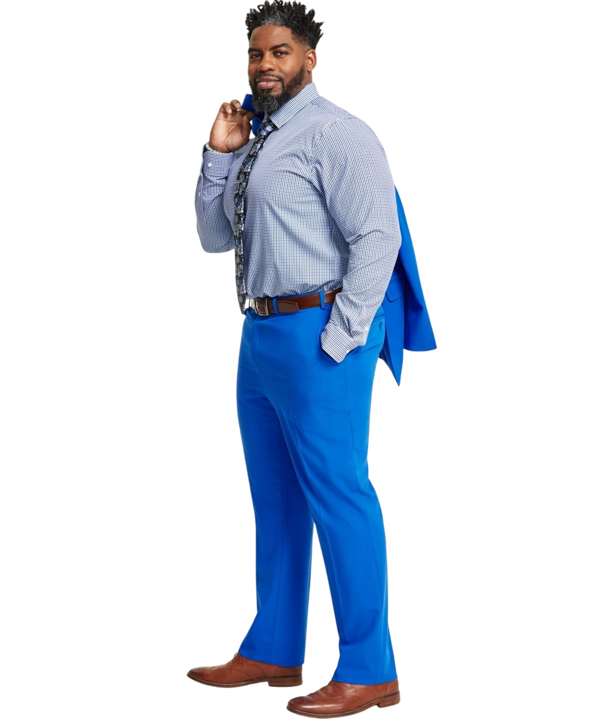 Tayion Mens Classic fit Dress Pants 34 / 30 Bright Blue Solid