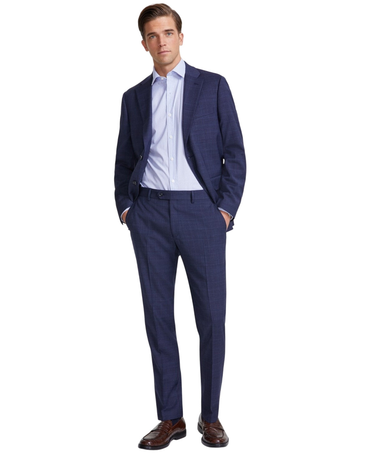 Tommy Hilfiger Mens Modern fit Dress Pants 34 / 32 Navy Blue Plaid Stretch