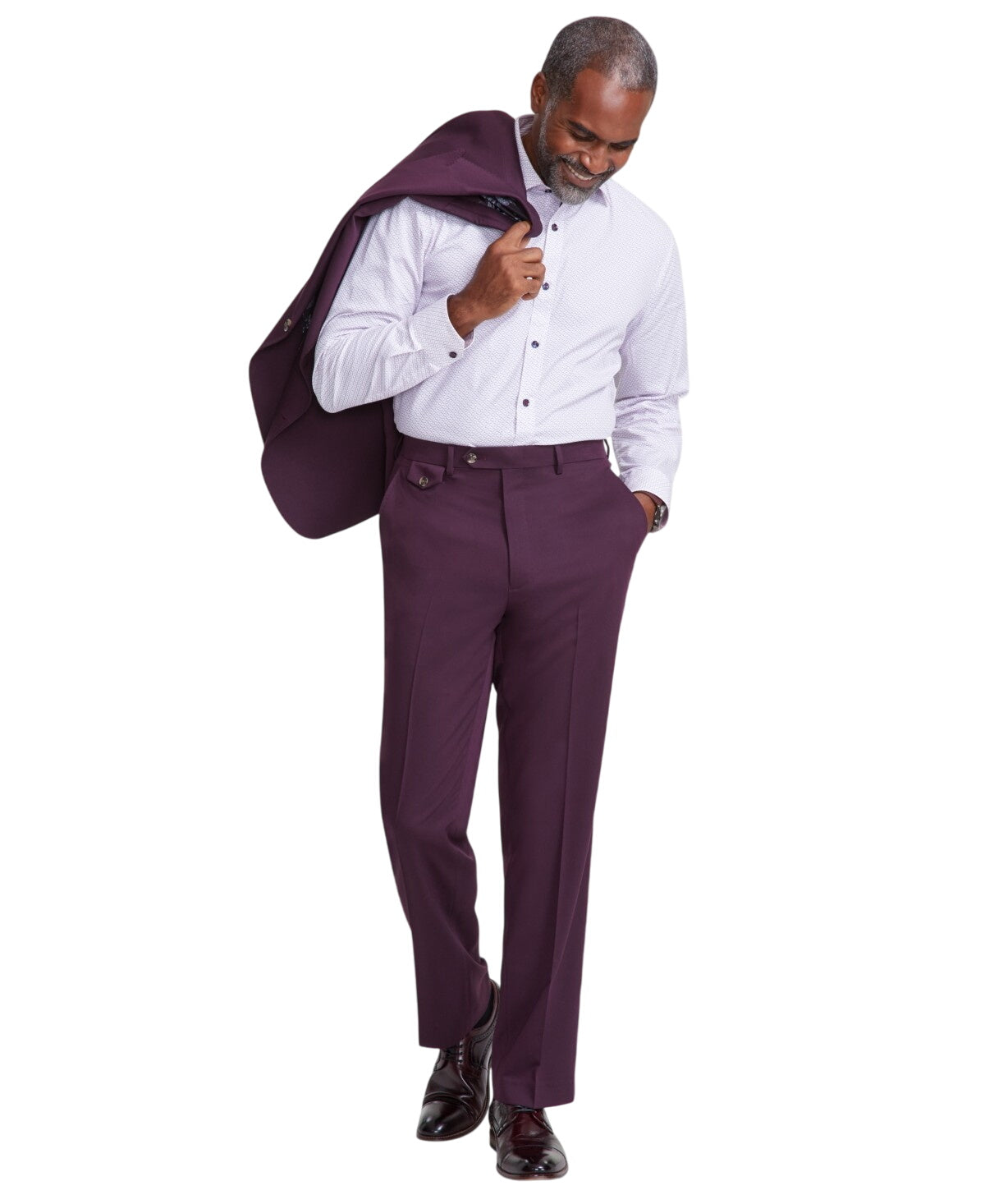 Tayion Mens Classic fit Dress Pants 44 / 30 Burgundy Red Solid Stretch