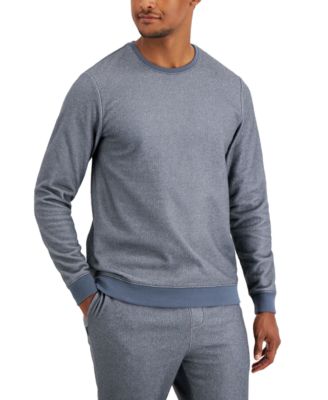 Alfani Men's Fleece Long Sleeve Pajama Shirt Grey White Large