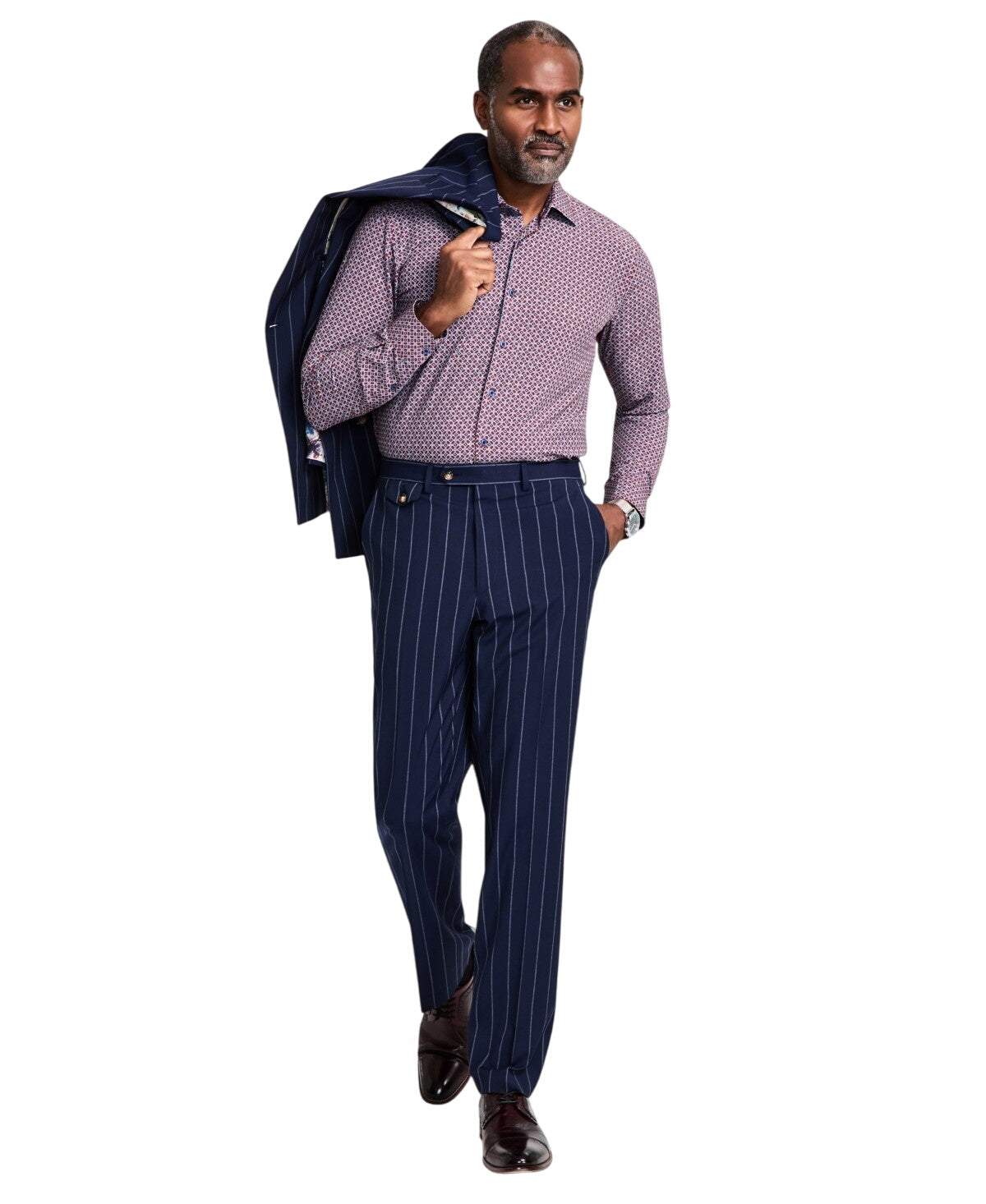 Tayion Collection Mens Regular fit Dress Pants 34 / 30 Dark Blue Striped
