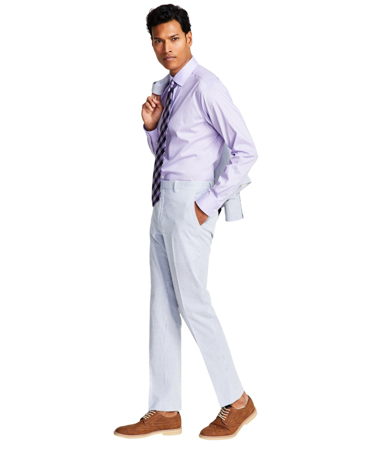 Tommy Hilfiger Mens Modern fit Dress Pants 42 / 34 Light Blue Striped Stretch