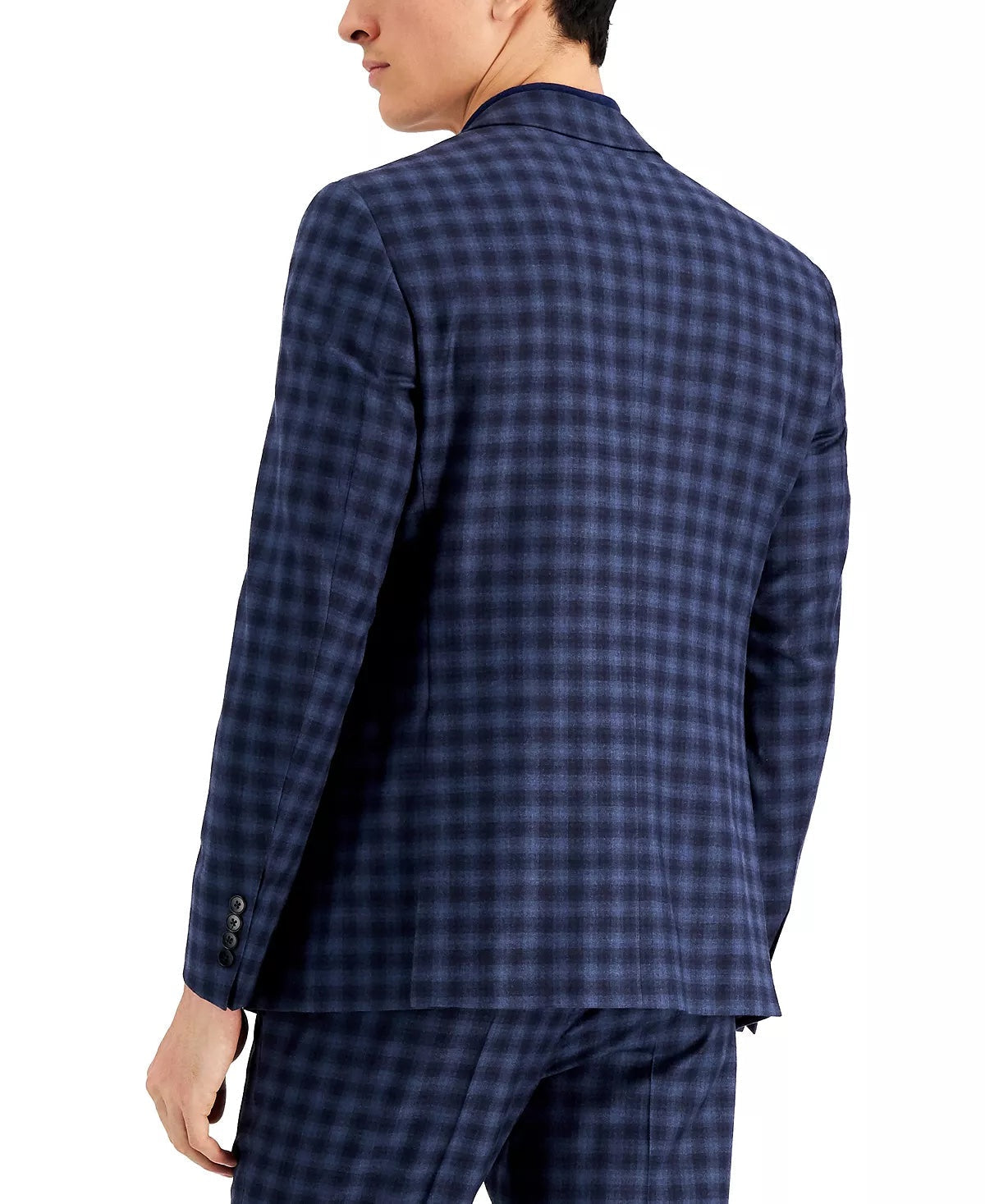 A|X Armani Exchange Men's Slim-Fit Navy Buffalo Plaid Wool Suit Jacket 46R