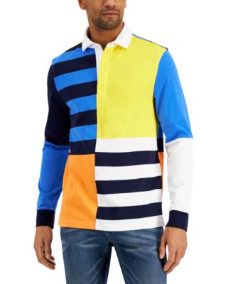 Club Room Men's Colorblocked Rugby Polo Shirt White Blue XXL 2XL