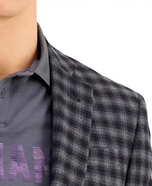 AX Armani Exchange Mens Slim Fit Wool Suit Jacket Gray Buffalo Plaid Dark Grey 40R