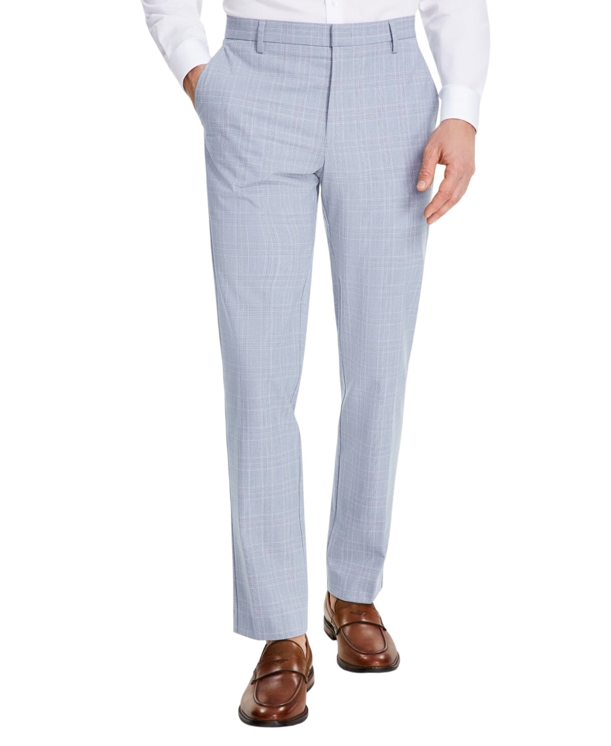 Tommy Hilfiger Mens Modern fit Dress Pants 38 / 32 Light Blue Plaid Stretch