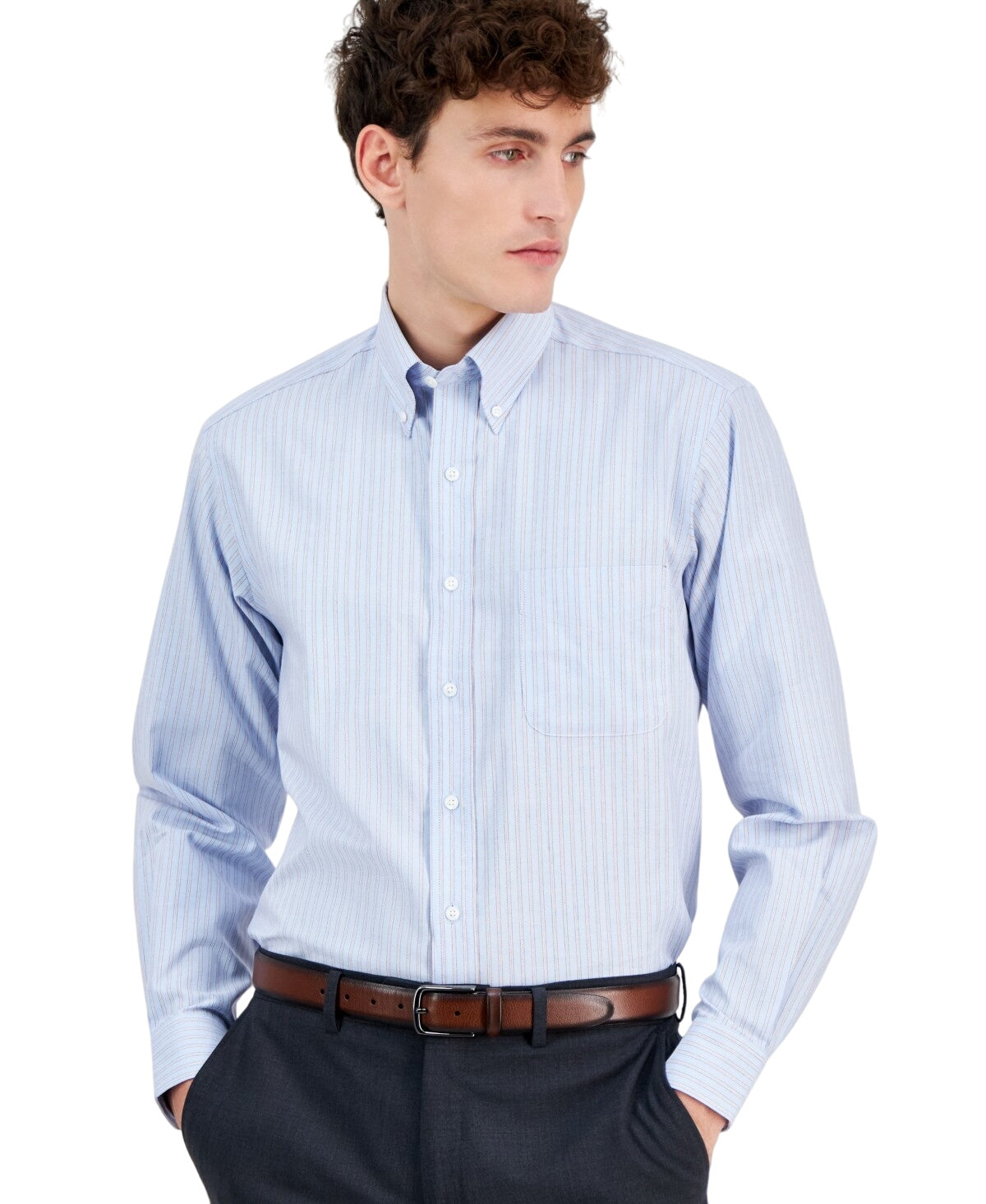 Club Room Mens Regular fit Dress Shirt Medium 15.5 in 32-33 Light Blue Striped