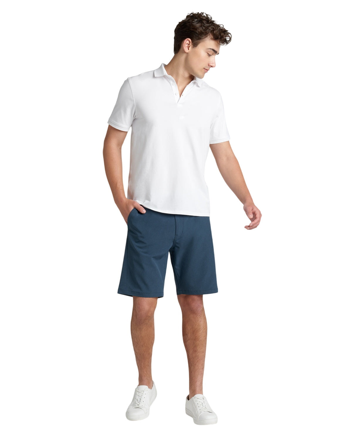 Kenneth Cole Mens Regular fit Athletic Shorts 34 Blue Solid Stretch