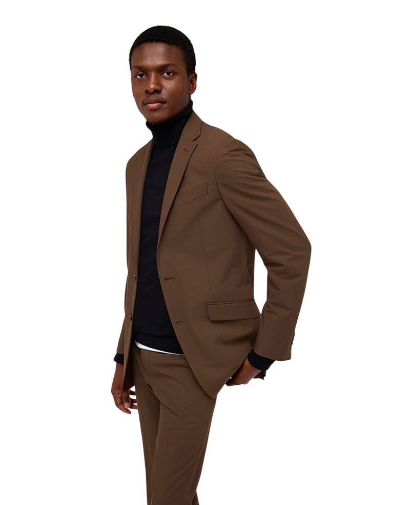 Kenneth Cole Mens Slim Fit 2 Piece Suit 36 R / 29 Waist Brown Solid Stretch