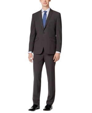 Kenneth Cole Mens Slim 2 Piece Suit 36 R / 29 Waist Charcoal Grey Plaid Stretch
