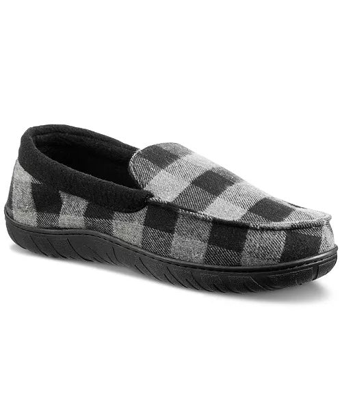 Totes Mens Buffalo Plaid Memory Foam Black Loafers Slippers XL 11 - 12