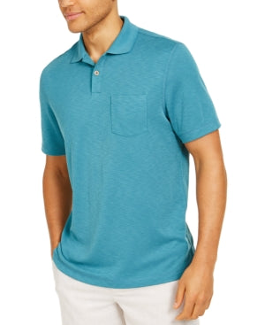 Tasso Elba Mens Solid Pocket Polo Shirt Tuscan Mare Blue 2XL