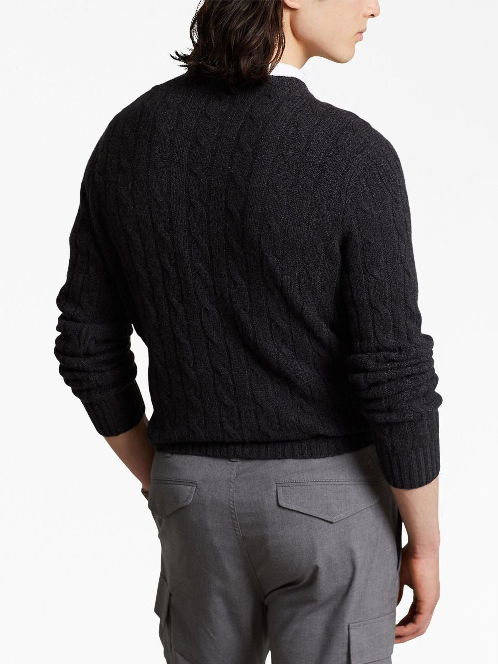 Ralph Lauren Polo Mens Pure Cashmere Crewneck Cable Knit Sweater Large Black