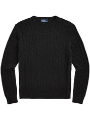 Ralph Lauren Polo Mens Pure Cashmere Crewneck Cable Knit Sweater Large Black