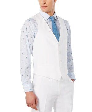 Bar Iii Mens Slim fit Button-Up Suit Vest XL White Linen Linen