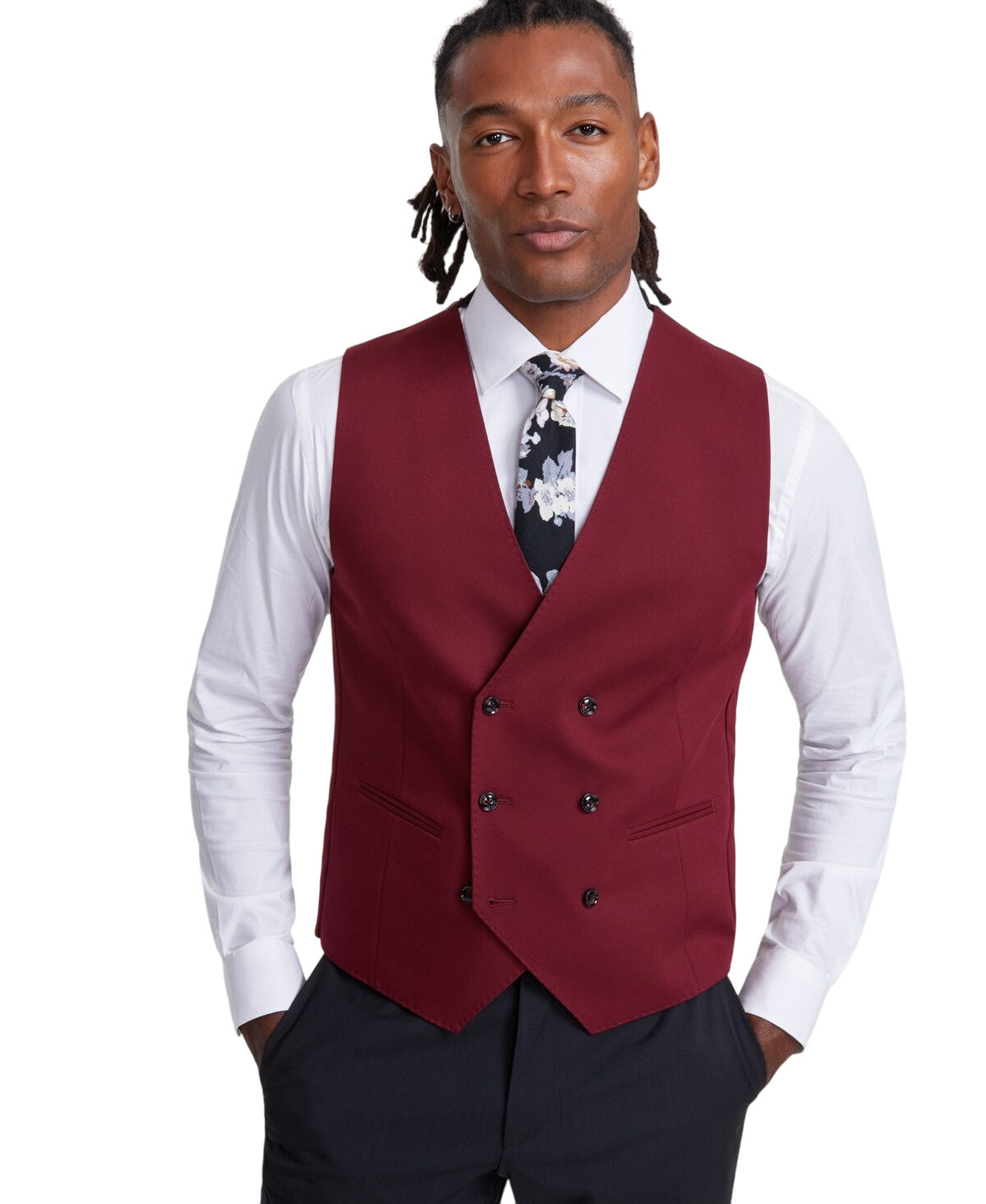 Tayion Mens Classic fit Double Breasted Button-Up Suit Vest Small Red Solid