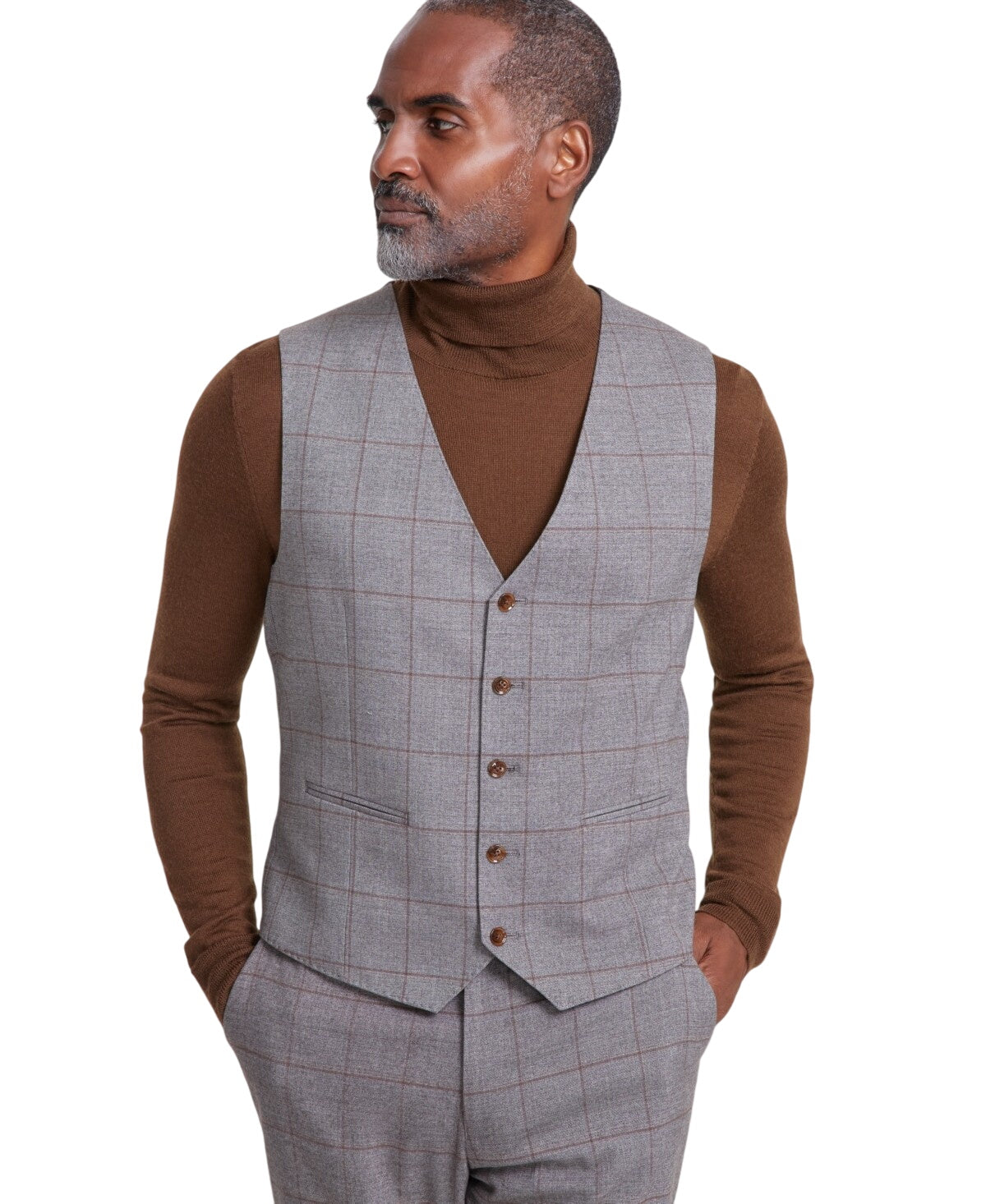 Tayion Mens Classic fit Button-Up Suit Vest Small Grey Plaid