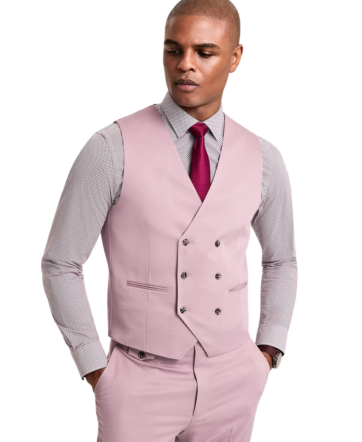 Tayion Mens Regular fit Double Breasted Button-Up Suit Vest XXL Purple Solid