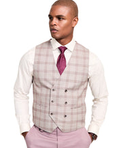 Tayion Mens Regular fit Double Breasted Button-Up Vest Large Beige Plaid