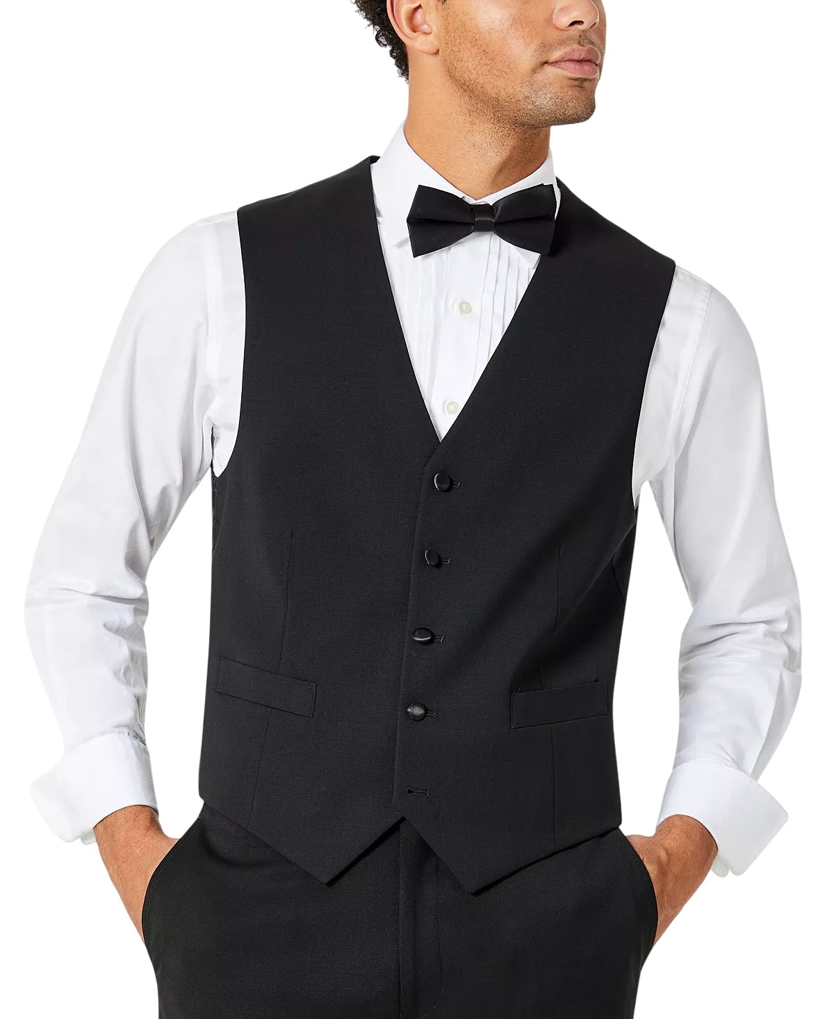 Tommy Hilfiger Mens Modern fit Button-Up Tuxedo Suit Vest XL Black Solid