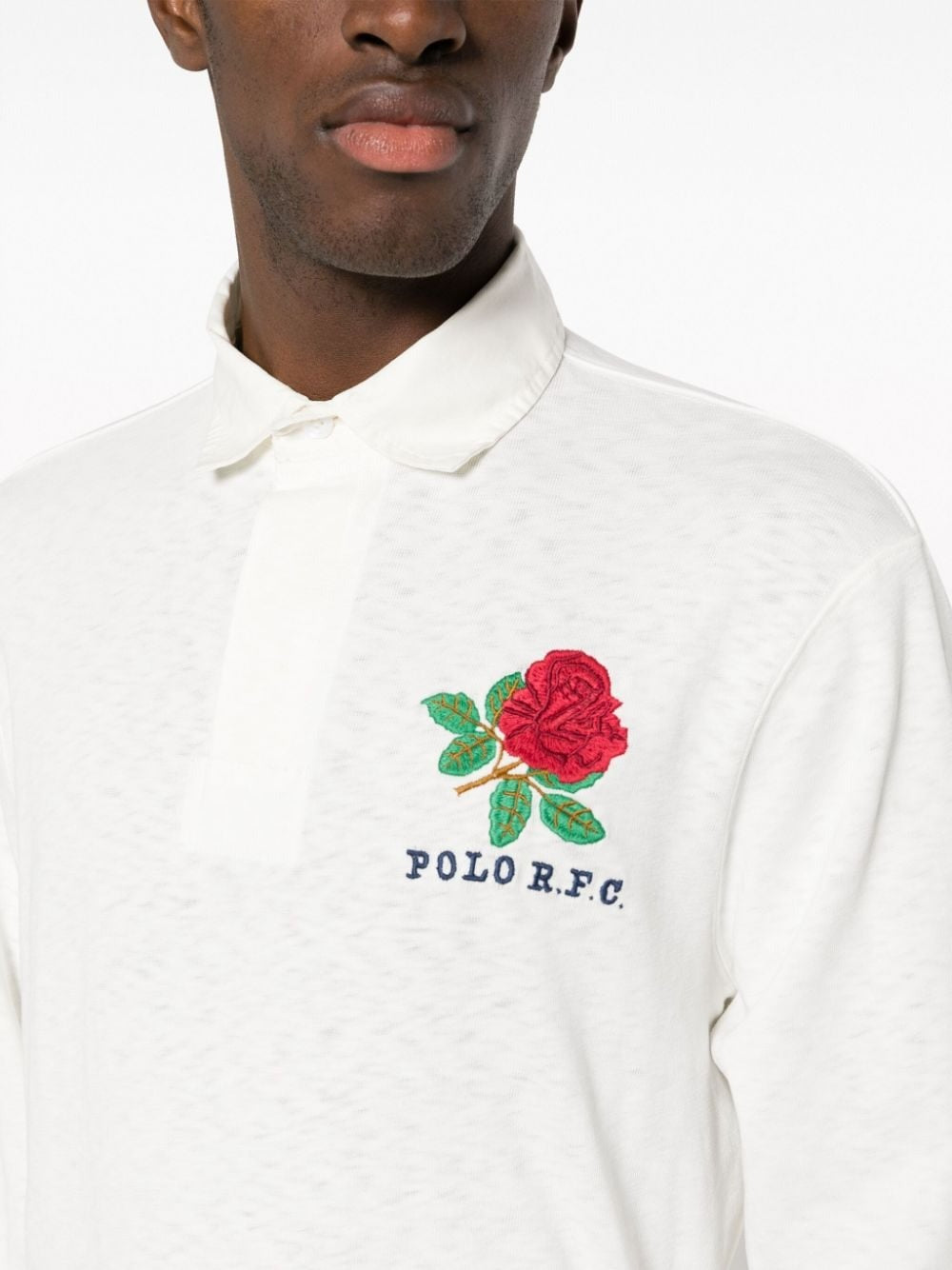 Polo Ralph Lauren Mens Long Sleeve Polo Shirt XL White / Rose Embroidered