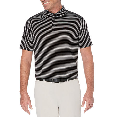 PGA Tour Golf Men Regular fit Short Sleeve Polo Shirt Small Black Striped