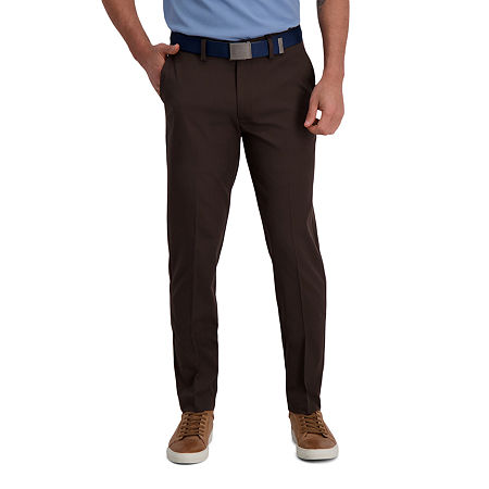 Haggar Mens Slim fit Dress Pants 34 / 32 Dark Brown Solid Stretch