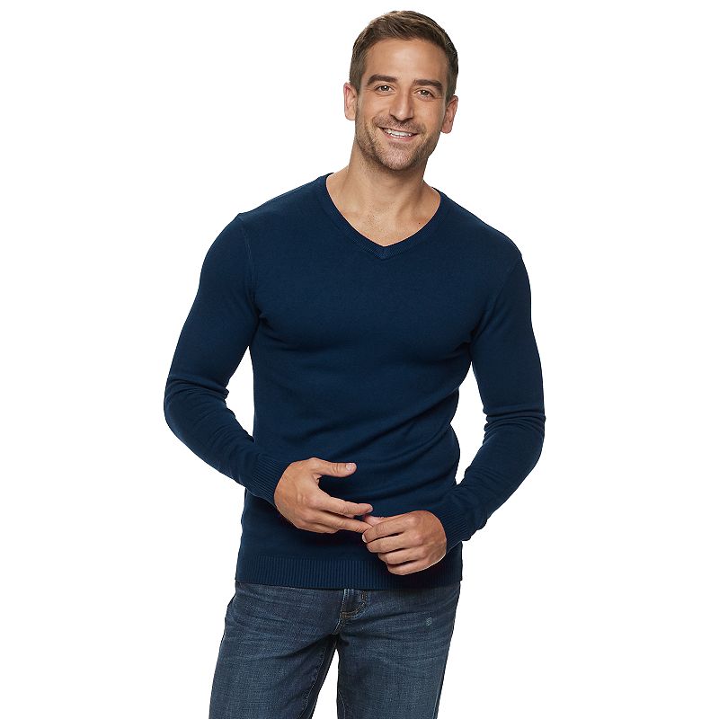 X-ray Mens Regular fit V Neck Sweater Large Blue Solid
