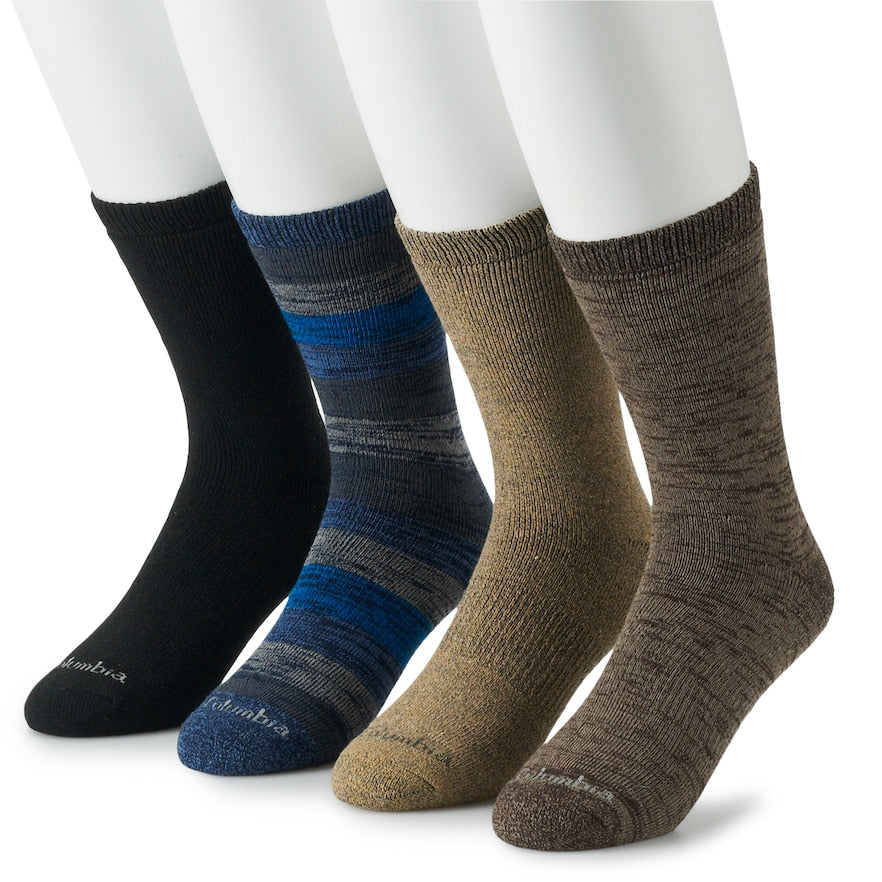 Columbia Men's 4 Pack Space Dye Stripe Crew Socks Blue Brown Multi One Size