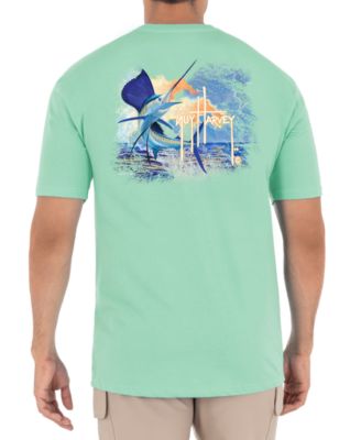 Guy Harvey Mens Sunset Sailfish Logo Short Sleeve T Shirt Beach Glass Medium