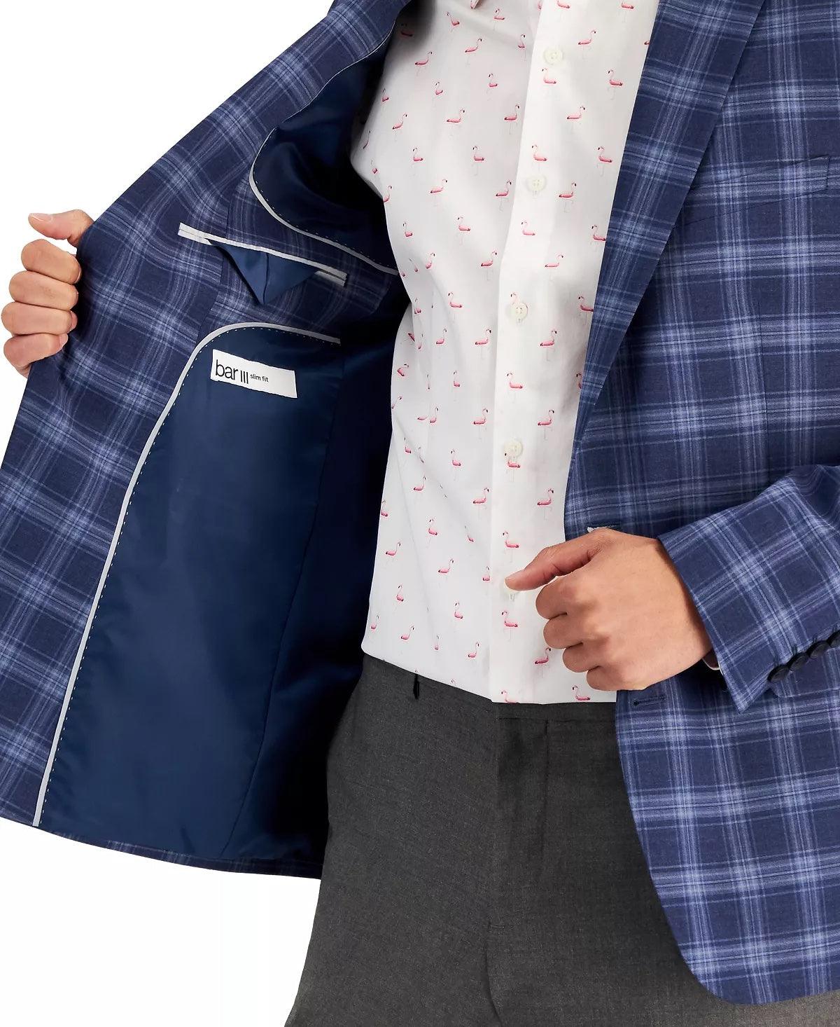 Bar III Men's Slim-Fit Patterned Blazer Grey Blue 38S