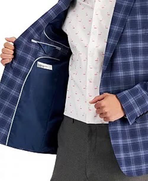Bar III Men's Slim Fit Blue Pattern Blazer 44L