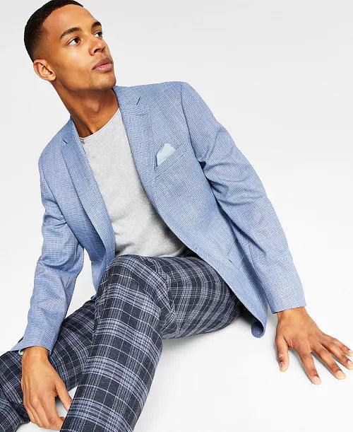 Bar III Men's Slim-Fit Blue Grid Blazer 40S