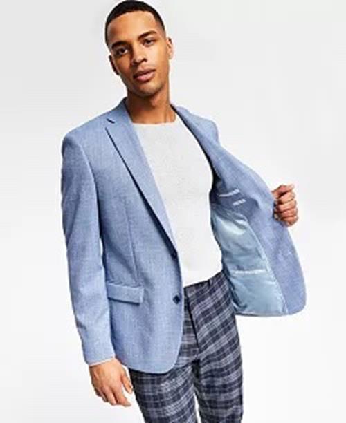 Bar III Men's Slim-Fit Blue Grid Blazer 40S