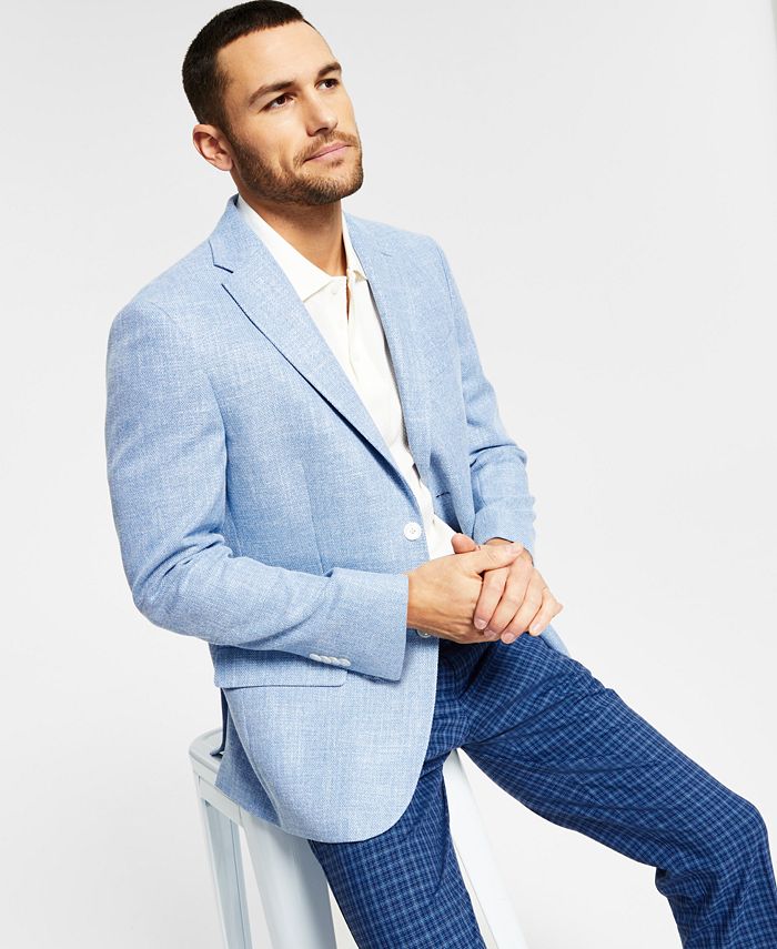 Tommy Hilfiger Men's Blue Solid Modern-Fit Sport Coat Blazer 46L Light Blue